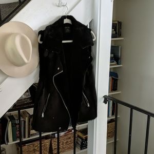 Black Faux Suede & Fur Moto Vest